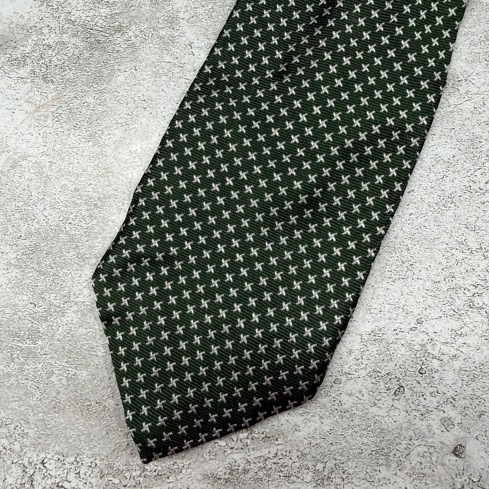 BROOKS BASICS Silk Tie Mens One Size Green Geometric Made In USA Necktie